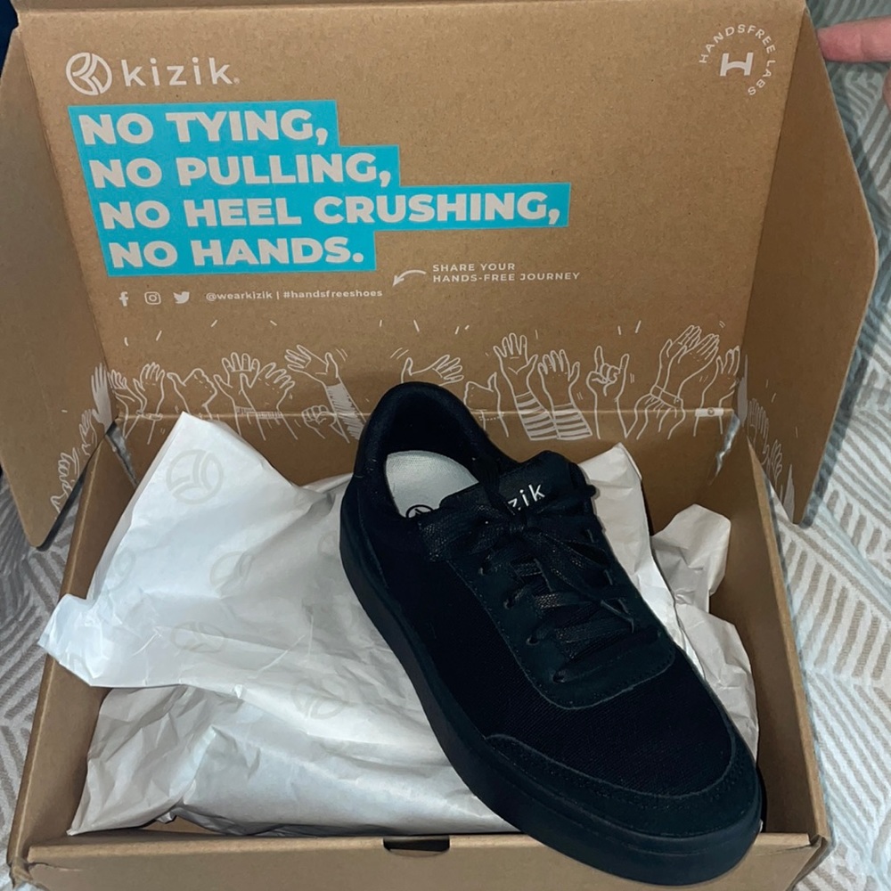 Kizik shoes. No tying. No pulling. No heel crushing. No hands.